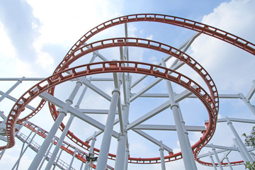 Roller coaster with blue sky background in theme park