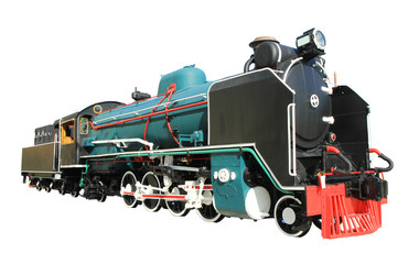 Fototapeta premium Old steam locomotive isolated on white