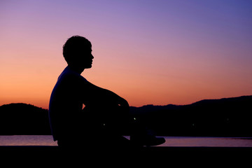 Silhouette man with relaxing activity