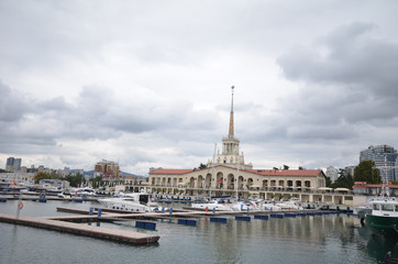 Fototapeta premium Sea port of Sochi in the september day.