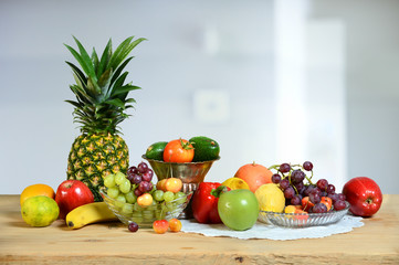 Assortment of Fruits and Vegetables on Table