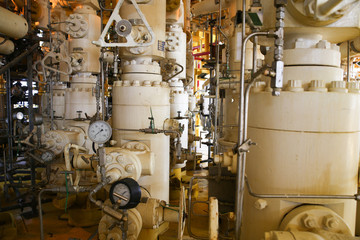 Rigs offshore Oil refinery. Well head station on the platform.
