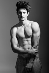 Fototapeta premium Half naked sexy body of muscular athletic man