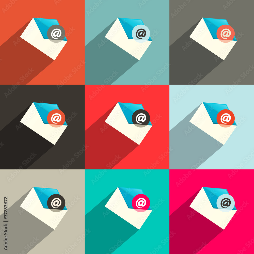 Poster vector flat design ui email icons set