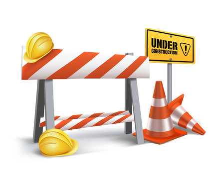 Under Construction Sign in White Background. 3D Mesh