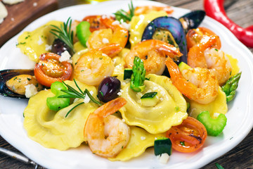 Ravioli with seafood