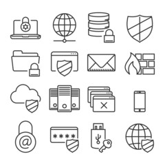 Information technology security icons. Plain line