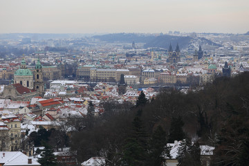 First Snow in Prague City, Czech Republic