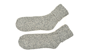 Pair of Gray Warm Winter Socks, Isolated on White