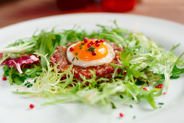 Beef tartare in plate