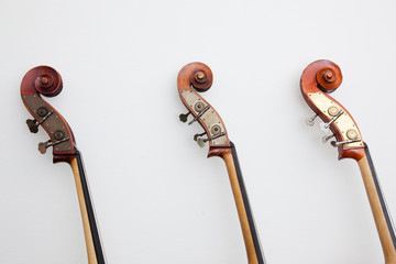 heads of three double basses in a row