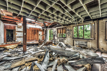 Vandalized office in an abandoned factory