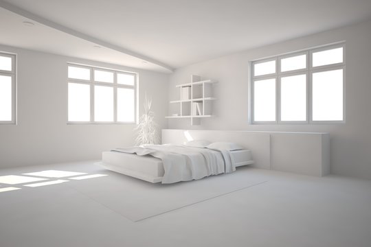 white bedroom interior-3d rendering