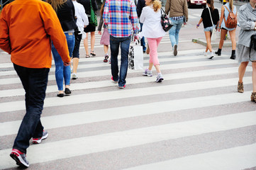 Young scandinavian looking motion blurred pedestrians