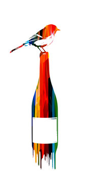Colorful bottle design with bird