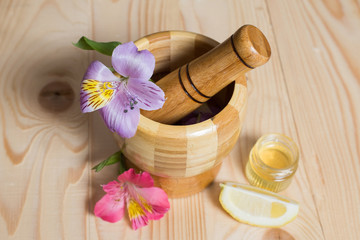 Wooden bamboo pounder with flowers