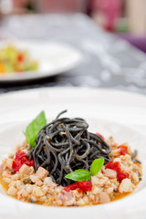 Black squid ink pasta with seafood