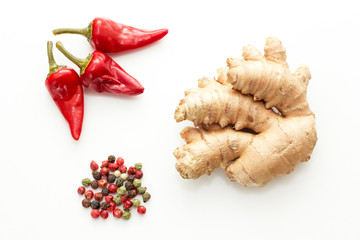 Hot red chilli pepper and ginger