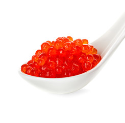 Red caviar in a spoon isolated on white background