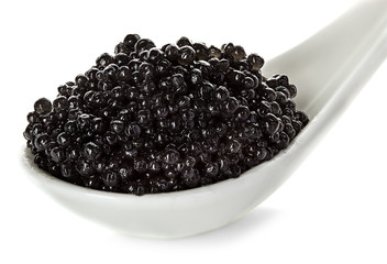 Black caviar in a spoon isolated on white background