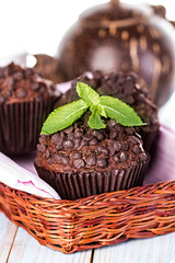 Homemade chocolate muffins in paper 