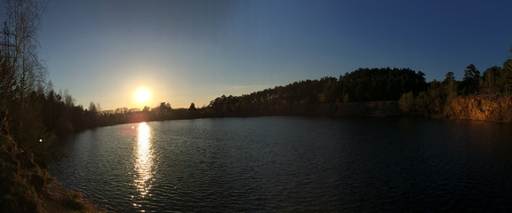 Sunset over the lake in Chelyabinsk