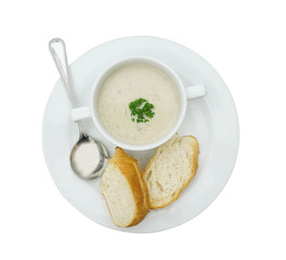 mushroom soup garlic bread (isolated on white clipping path)