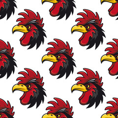 Cartoon cock or rooster seamless pattern