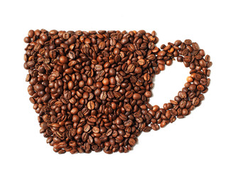 Image of coffee cup made from beans isolated on white background