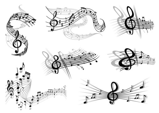 Musical waves with notes and a clef