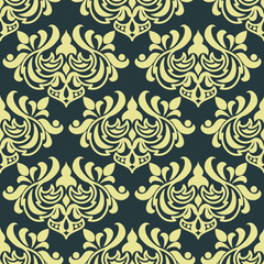 Yellow floral damask seamless pattern