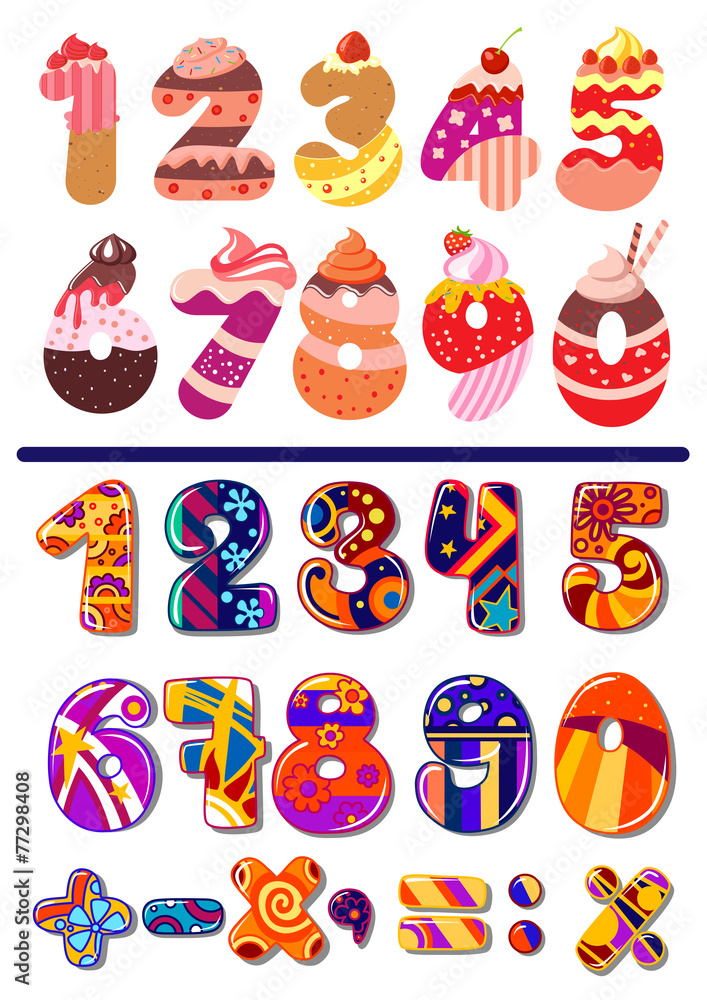 Aufkleber colorful sets of numbers or digits
