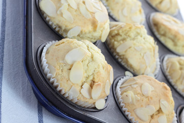 Fototapeta na wymiar Allmond muffins just taken from the oven.