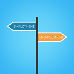 Employment vs unemployment choice road sign