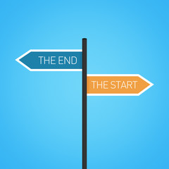 The end vs the start choice road sign