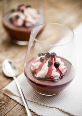 Chocolate pudding with whipped coconut cream