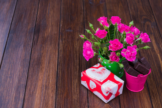roses, chocolates and gift