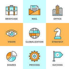 Global business line icons set
