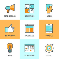 Digital marketing line icons set