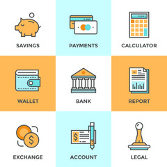 Finance and money line icons set