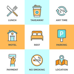 Motel services line icons set