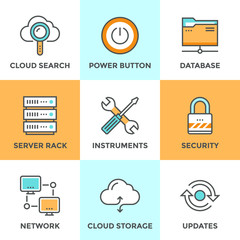 Cloud computing line icons set