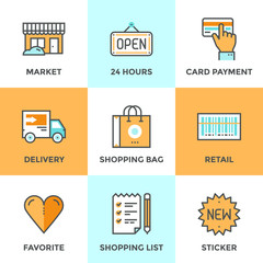 Shopping services line icons set