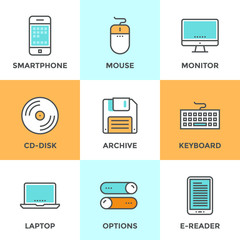 Technology devices line icons set