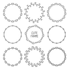 Hand drawn frame of romantic pattern with hearts. Trendy doodle