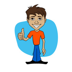 Cartoon illustration of a happy man giving thumb up