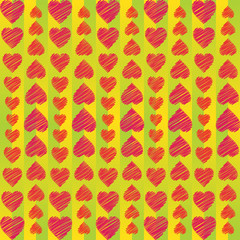 Ornament from hearts arranged vertically on striped background