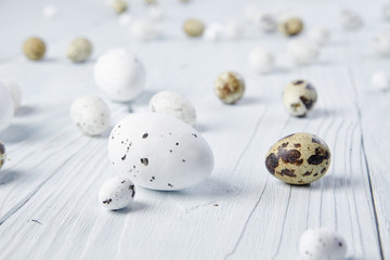 easter eggs on white wood table