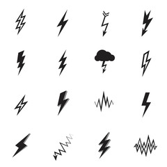 Set of lightning icons and flash symbols