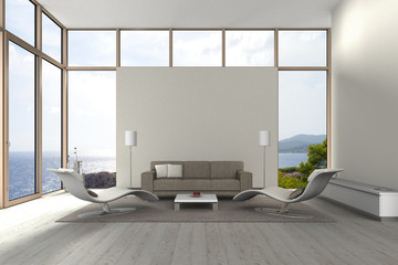 Modernes Wohnzimmer mit Meerblick